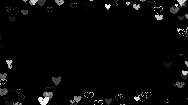 hearts chalk doodle border frame alpha channel animation, valentines day love romantic isolated motion design element