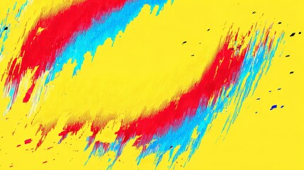 Vibrant glitch art background with neon yellow, red and blue tones in retro Y2K and 90s aesthetic, featuring pixelated texture, bold fluorescent color blocks and abstract digital distortion design