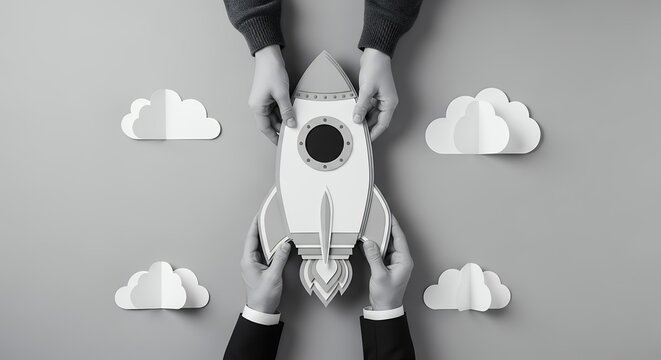 Launching a Business Idea with Care A Conceptual Image of Holding a Rocket Amidst Clouds for Success and Growth 187 characters