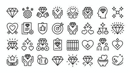 Photo of set of diamond and gem icons isolated on white background in line style