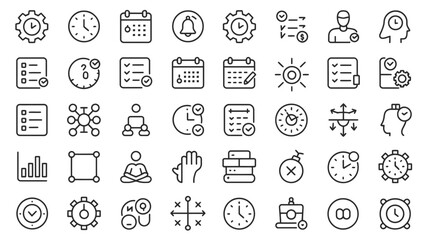 Photo of set of time management line icons isolated on white background for graphic