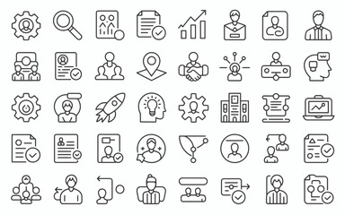 Photo of set of business and human resource management icons isolated on white background