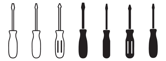 Screwdriver Vector Icons Set - Flathead and Head Screwdriver Illustrations