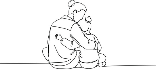 Comforting moment between adult and child, emotional bond, line art illustration, minimalist sketch, family love, support, parenthood, togetherness