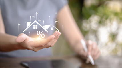 Mortgage and Property Interest Rate with Housing Icon Overlay