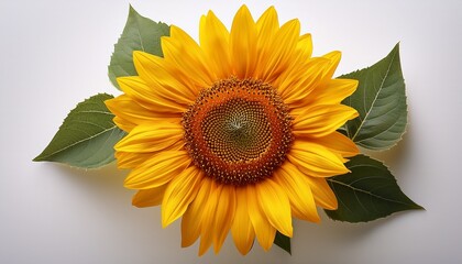 Obraz premium close up of a single vibrant yellow sunflower isolated on a white background showcasing its natural beauty and summer blossom