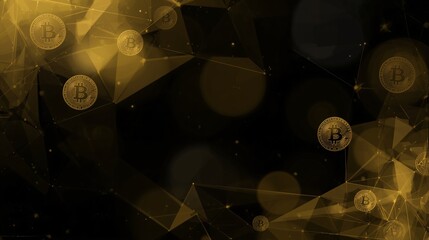 Luxury Geometric Background in Gold and Black with Subtle Bitcoin Symbol Overlay
