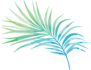 Watercolor palm leaf illustration, tropical botanical art, green blue gradient fronds, nature inspired design, artistic foliage, exotic plant decor