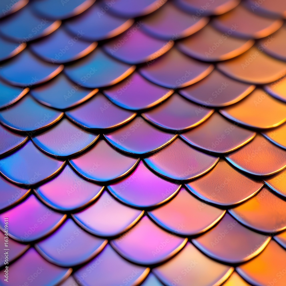 Poster colorful abstract scales with iridescent pattern in close-up