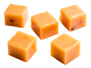 Caramel cubes isolated on a transparent background
