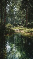 Obraz premium Forest stream sunlight reflection