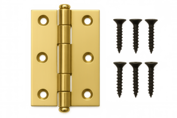 Golden hinge with screws on a transparent background, perfect for diy and home improvement projects