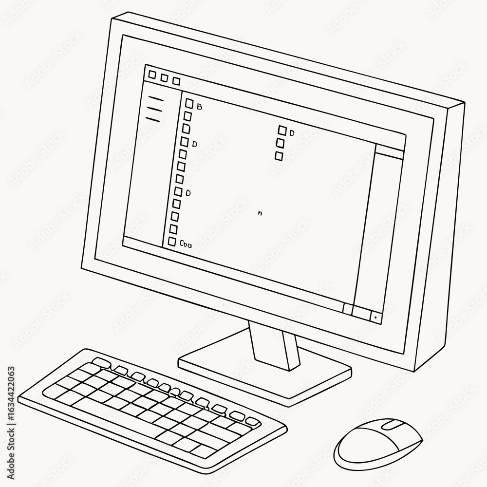 Aufkleber isometric line drawing of a desktop computer
