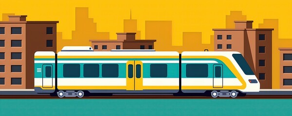 High Speed City Train in Urban Landscape with Yellow Background