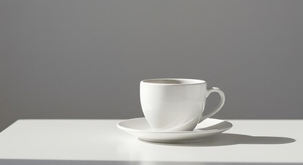 Obraz premium White Ceramic Cup and Saucer on a Minimalist Surface