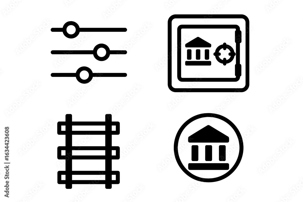 Aufkleber various icons representing control, security, structure, and institution for digital interface usage