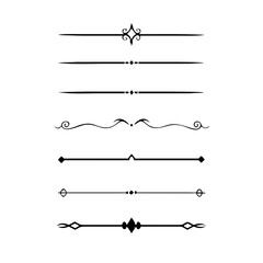 Hand drawn calligraphic dividers. Swirl victorian borders. Vector isolated royal decor separators. Classic wedding invitation calligraphic lines.	