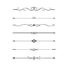 Fototapeta premium Hand drawn calligraphic dividers. Swirl victorian borders. Vector isolated royal decor separators. Classic wedding invitation calligraphic lines. 