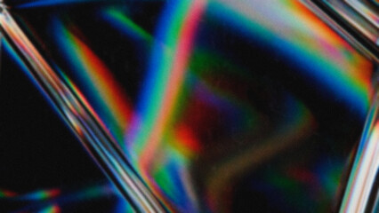 Abstract glass pattern with vibrant rainbow colors and light refraction on dark background. Perfect for creative design, digital art, and modern textures.