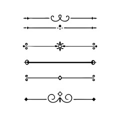 text dividers doodle set. Wedding decorative elements. Divider ornament, borders, floral, vintage line separators. Hand drawn vector illustration isolated on white background. Set page dividers.	