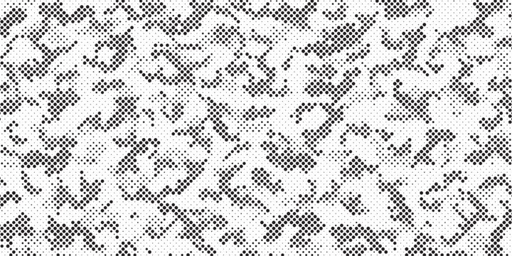 Abstract halftone seamless camouflage pattern. Repeating digital dotted hexagonal camo military texture background. Abstract modern fabric textile ornament. Vector illustration.