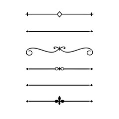 text dividers doodle set. Wedding decorative elements. Divider ornament, borders, floral, vintage line separators. Hand drawn vector illustration isolated on white background. Set page dividers.	