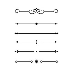 text dividers doodle set. Wedding decorative elements. Divider ornament, borders, floral, vintage line separators. Hand drawn vector illustration isolated on white background. Set page dividers.	
