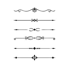 text dividers doodle set. Wedding decorative elements. Divider ornament, borders, floral, vintage line separators. Hand drawn vector illustration isolated on white background. Set page dividers.	