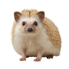 Fototapeta premium A cute, fluffy hedgehog with a light brown and white color scheme posing adorably on a white isolated background.