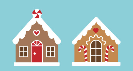 Set Of Colorful Gingerbread House Flat Stock Vector Illustration.
Cute Christmas Cookie House Clipart. 
Good for greeting card, poster, banner, leaflet.