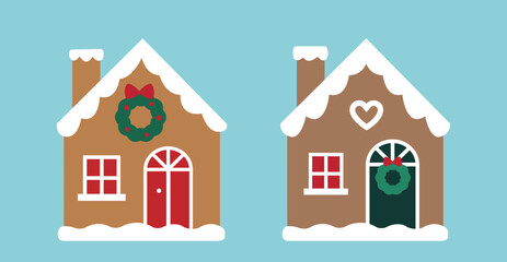 Set Of Colorful Gingerbread House Flat Stock Vector Illustration.
Cute Christmas Cookie House Clipart. 
Good for greeting card, poster, banner, leaflet.