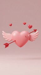 Pink Heart, Cupid's Arrow: 3D Rendered Love