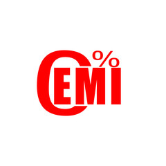 0% EMI logo in bold red font, symbolizing no-interest equated monthly installments, ideal for e-commerce, retail, finance, marketing, and promotional materials on a clean white background.