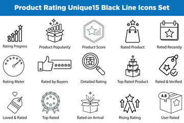 Product Rating Line Icons Set User Rated Score, Top Rated Meter, Verified Product Review
