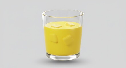 Refreshing Yellow Juice: Glass & Ice Cubes, 3D Render