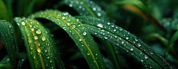 An image of leaves with glistening water droplets, suitable for nature conservation promotional posters, ecological scenic area guidebooks, etc.