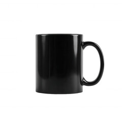 A sleek black mug placed on a white isolated background, perfect for showcasing beverages or as a stylish kitchen accessory.