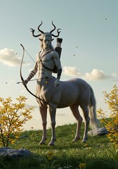 Albino Centaur Archer: Digital 3D Render, Soft Light, Pastoral Scene