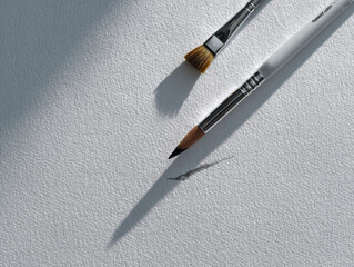 Two pens on a white paper, one black ink pen diagonally angled, casting a shadow another silver ballpoint or gel pen partially hidden behind the first Natural lighting suggests overhe - AI-Generated