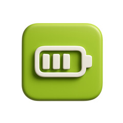 A green rounded square with a white battery icon showing full charge in the center