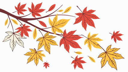 Autumn tree branch with falling red and yellow leaves