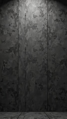 Textured black wall with subtle sheen, creating dramatic and modern atmosphere. surface displays intricate patterns and variations tone