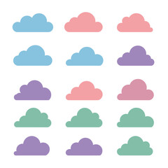 Pastel Clouds Set with Various Colors and Shapes