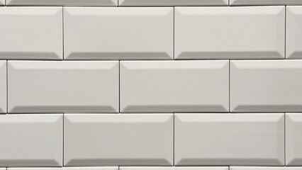 Glossy White Beveled Tiles in Staggered Layout — Versatile Texture for Modern Interior, Architecture, and Graphic Design