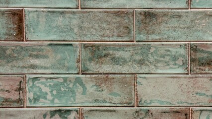Rustic Glazed Ceramic Tiles in Green and Brown Tones — Texture for Interior, Architecture, and Eco Design