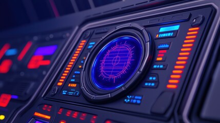 Obraz premium Futuristic Control Panel with Colorful Buttons and Lights