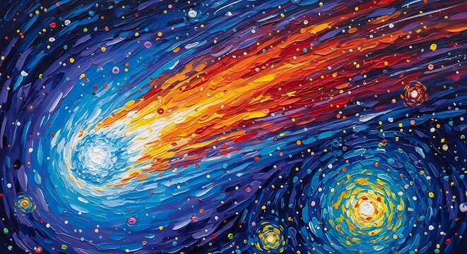 Vivid Acrylic Painting of a Comet Streaking Across Stars