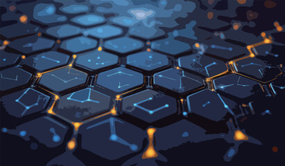Obraz premium Abstract blue background with a hexagonal pattern and connection lines, suggesting a technology, science, or medical concept
