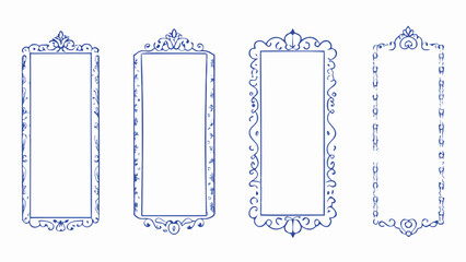 Four ornate blue frames with decorative designs and blank centers for customized content display use