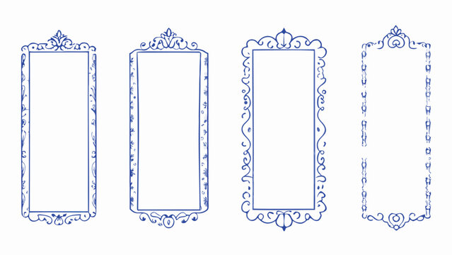 Four ornate blue frames with decorative designs and blank centers for customized content display use